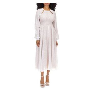 MICHAEL MICHAEL KORS Womens White Waist Lined Long Sleeve Midi Dress XS